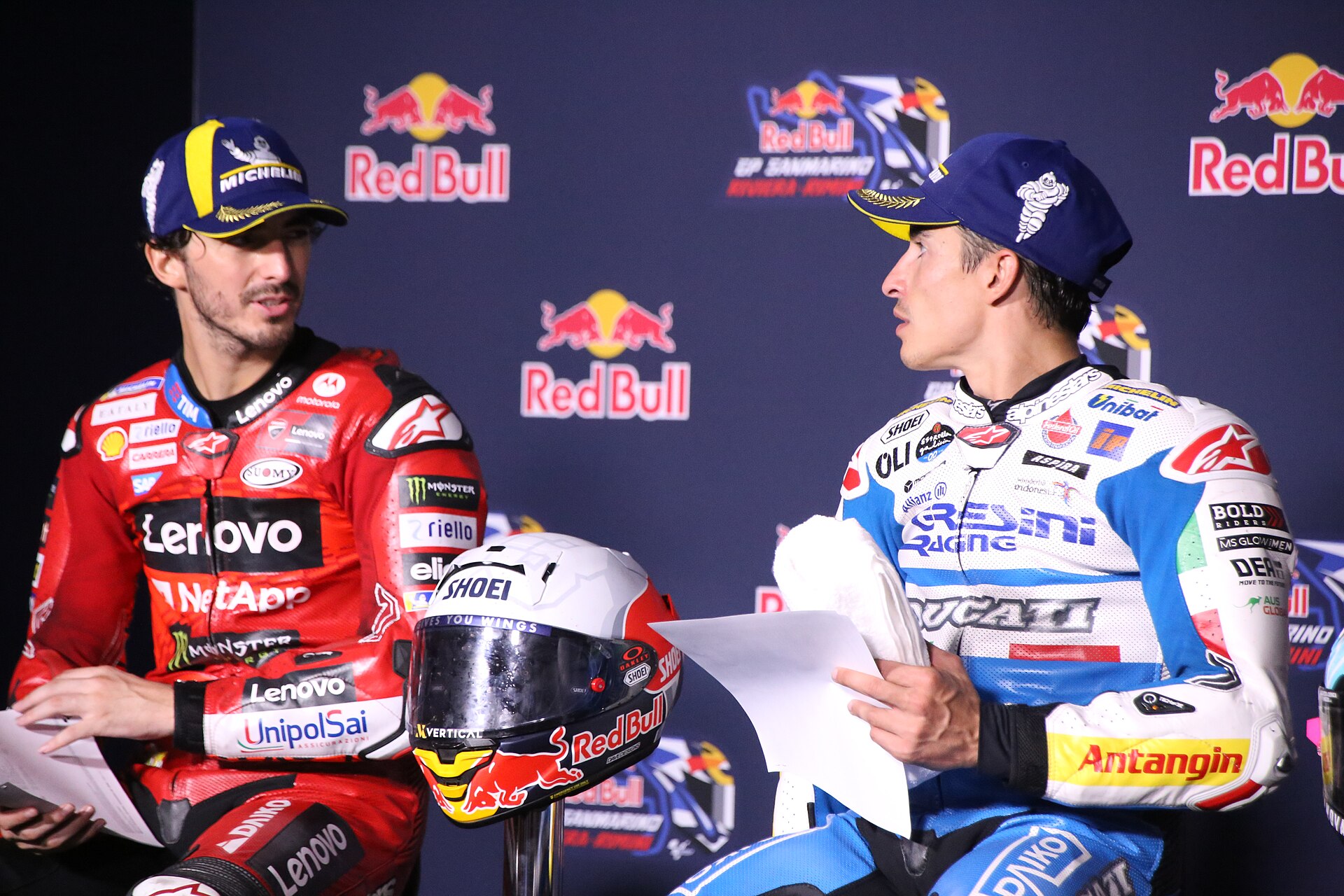 Archiv: Marc Márquez und Francesco Bagnaia beim Misano-GP 2024.